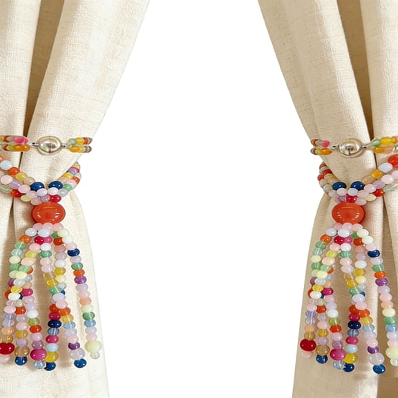 Rongsi Magnetic Curtain Tiebacks, 2 Pack Colorful Agate Tassel Curtain Drapery Holdbacks, Boho Curtain Ties for Home Office Decorative