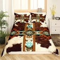 Cowhide Duvet Cover Western Bedding Sets Queen,Brown Highland Cow Print