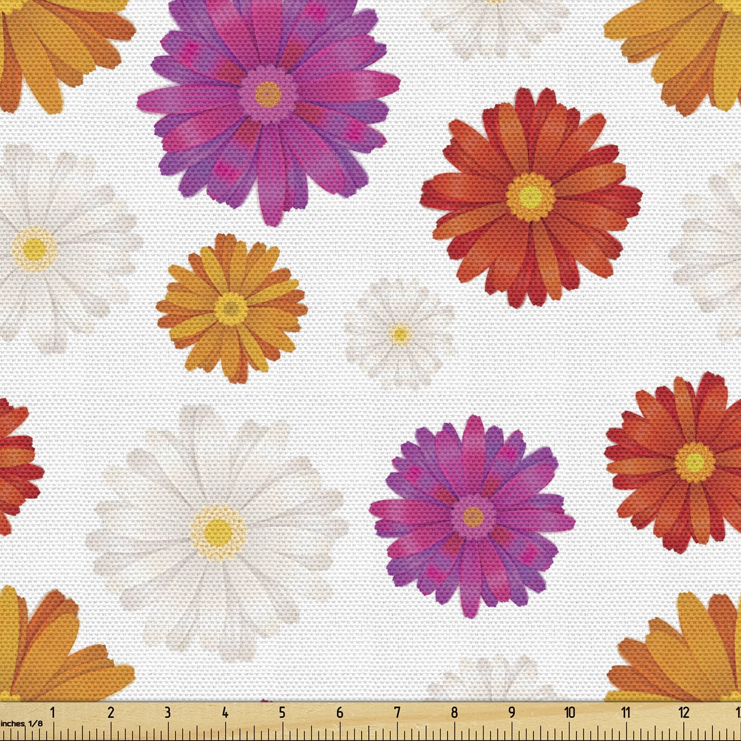 Gerber Daisy Fabric by the Yard Vibrant Colored Blossoms on Plain