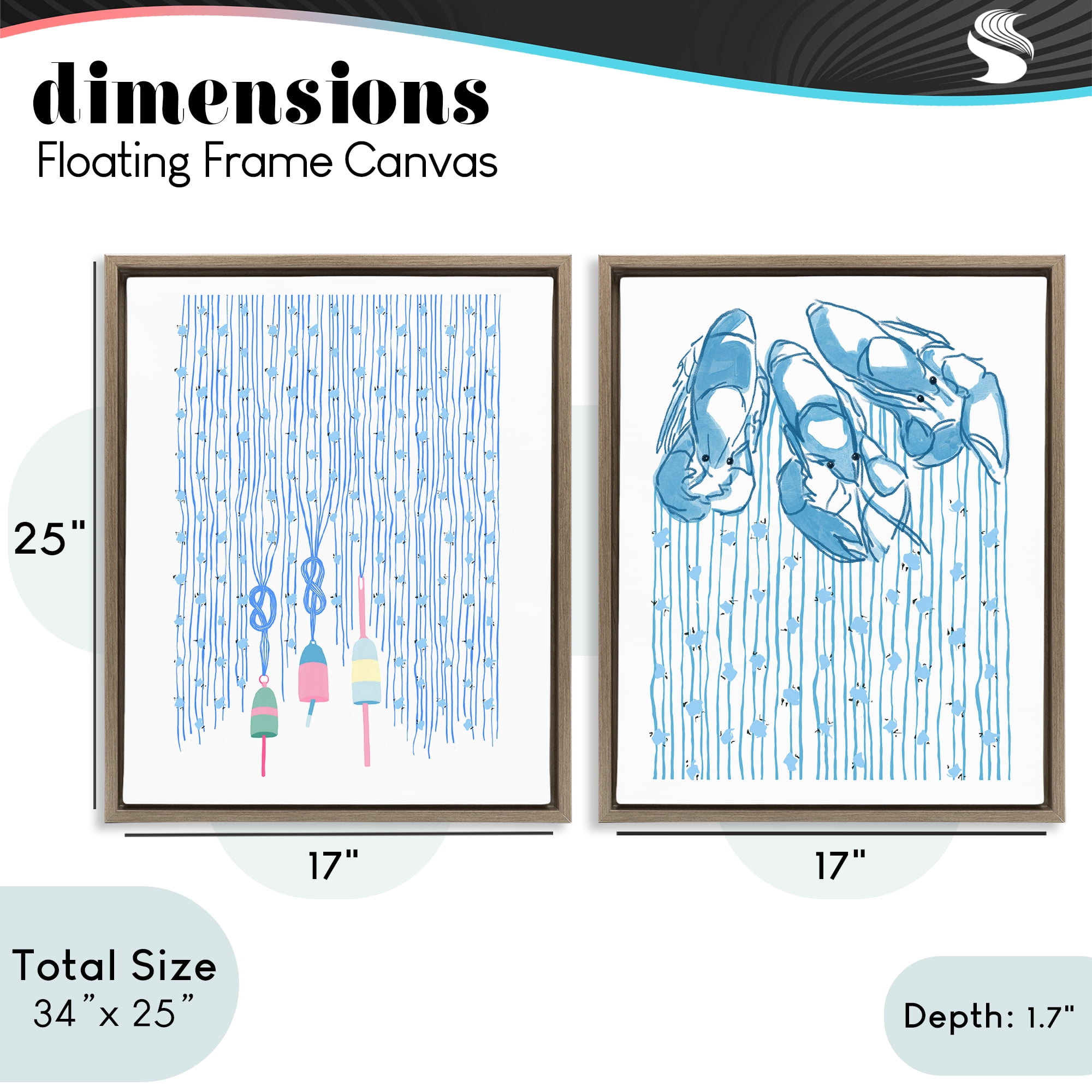Stupell Industries Nautical Buoys & Lobsters 2 Piece Brown Framed Floater Canvas Set, design by Melissa Tilley