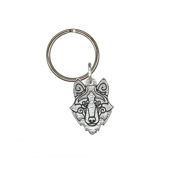 Wolf Head Keychain, G105KC, 1 1/4 inch, Viking, Norse, Pewter, Key Fob, Key Ring, Keys, Zipper Pull, Luggage Tag, Backpack, Over 300 Keychain Designs, Handmade in the USA, 100% American Made