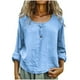 thumbnail image 2 of Tops de trabajo para Mujeres,Camiseta de mezcla de lino para mujer, cuello redondo, botones, manga larga, camisa informal de color liso para uso diario, sopatenor, 2 of 6