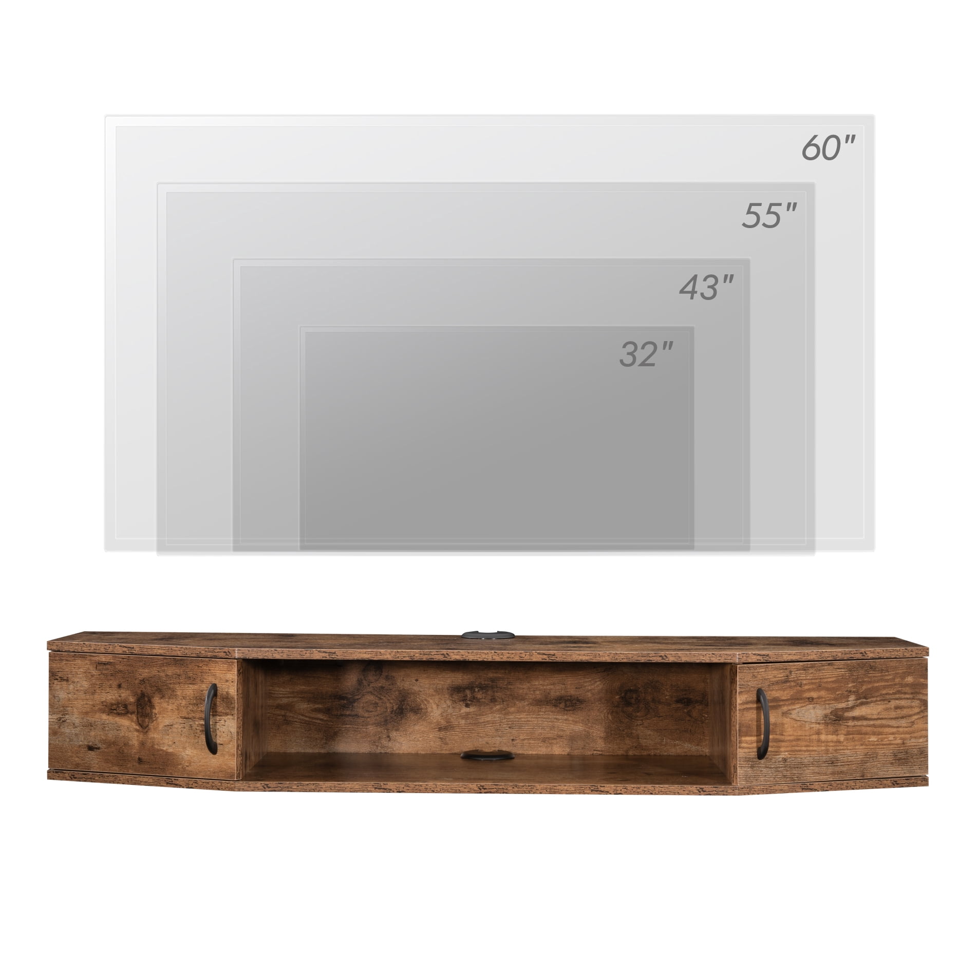 FITUEYES Wall Mounted Media Console with Doors, Floating TV Stand Cabinet AV Shelf, Rustic Brown