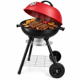 thumbnail image 1 of Asador de Carbon Redondo con Tapa y Ruedas Parrilla BBQ de Acero para Jardin Patio Terraza y Camping Asador Portatil Rojo, 1 of 11