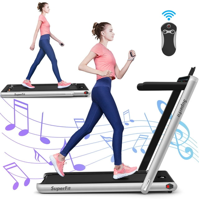 Gymax Tapis Roulant Pliant 2 en 1 2,25 Hp Machine de Course avec Double Affichage Argent