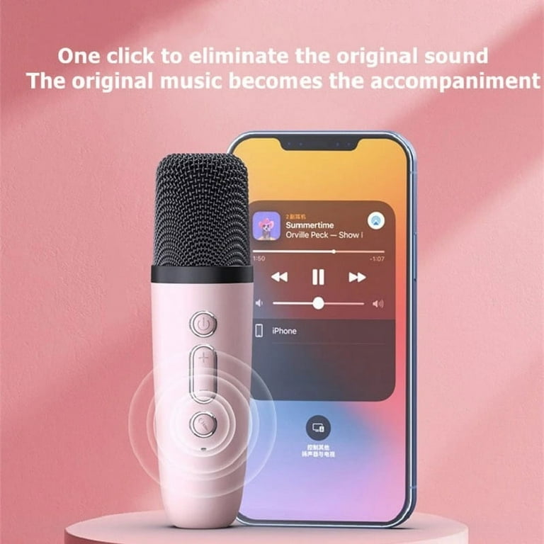Kids Karaoke Machine, Mini Wireless Mic Bluetooth Small Speaker Outdoor Portable Karaoke Microphone Audio All-In-One Microphone Subwoofer