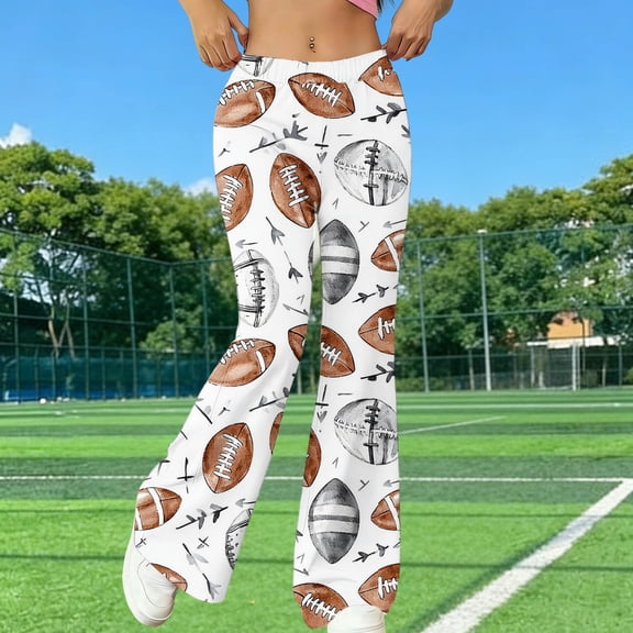 Xdegoge High Waisted Flare Leggings for Women Stretchy Bell Bottoms Vintage Football Print Comfy Casual Workout Yoga Pants Game Day Trousers