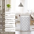 thumbnail image 2 of Lifesela 20-Inches Large Laundry Basket, Collapsible Laundry Hamper with Leather Handles, Dirty Clothes Hamper with Drawstring Closure Waterproof Laundry Bin (Grey), 2 of 7