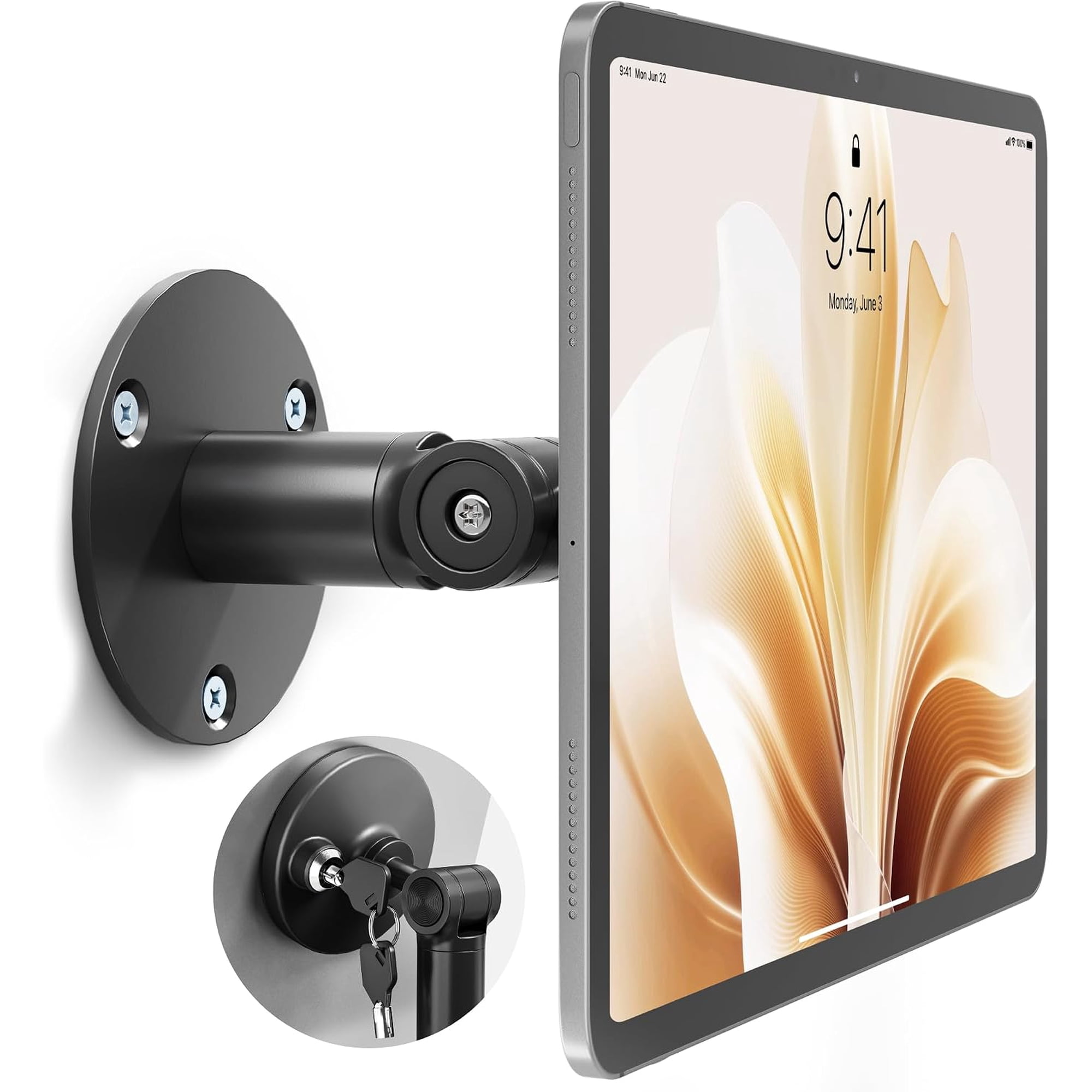 monTEK Anti-Theft Tablet Wall Mount for 7–15 Inch Tablets, Frameless Kiosk with Security Lock, Adjustable Tilt, Secure Adhesive Mount, Black