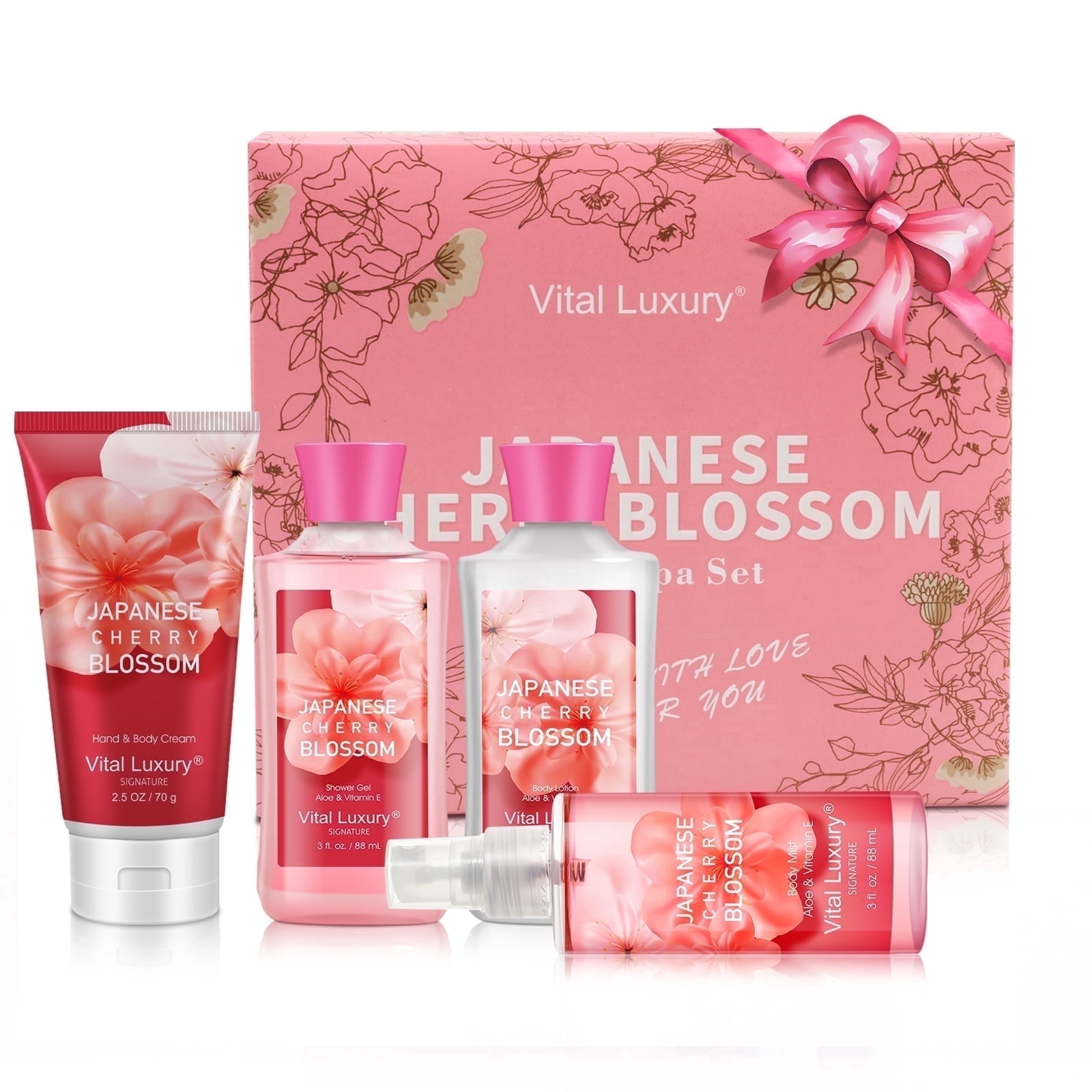 Vital Luxury Bath and Body Gifts Set, Japanese Cherry Blossom, 3