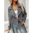 thumbnail image 2 of Women'S Cropped Corduroy Belted Jacket Motorcycle Jacket Coat Grey M, 2 of 7