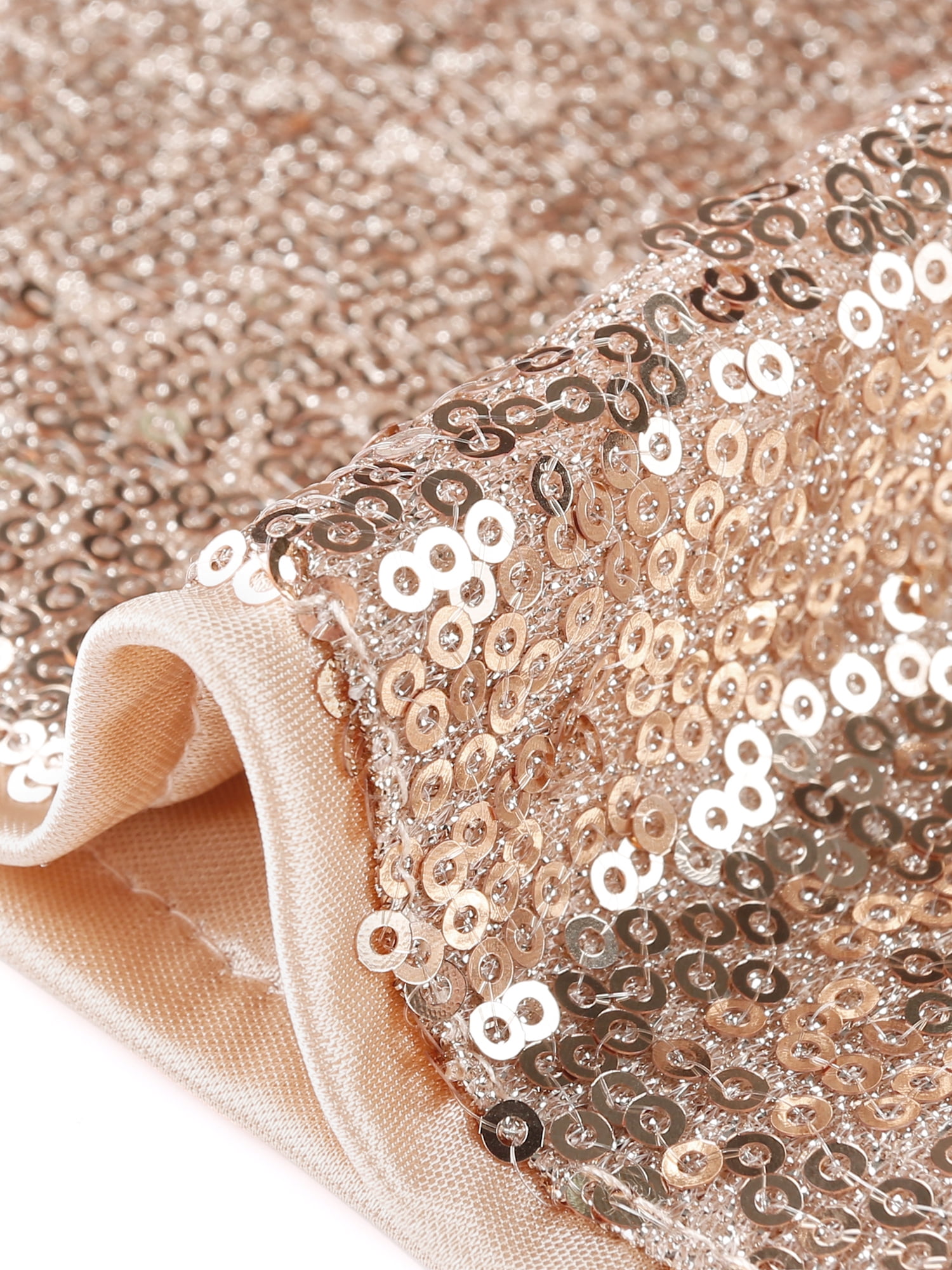 DARING DIVA Women's Midrise Solid Sparkle Coctail Sequin Shorts L Rose Gold