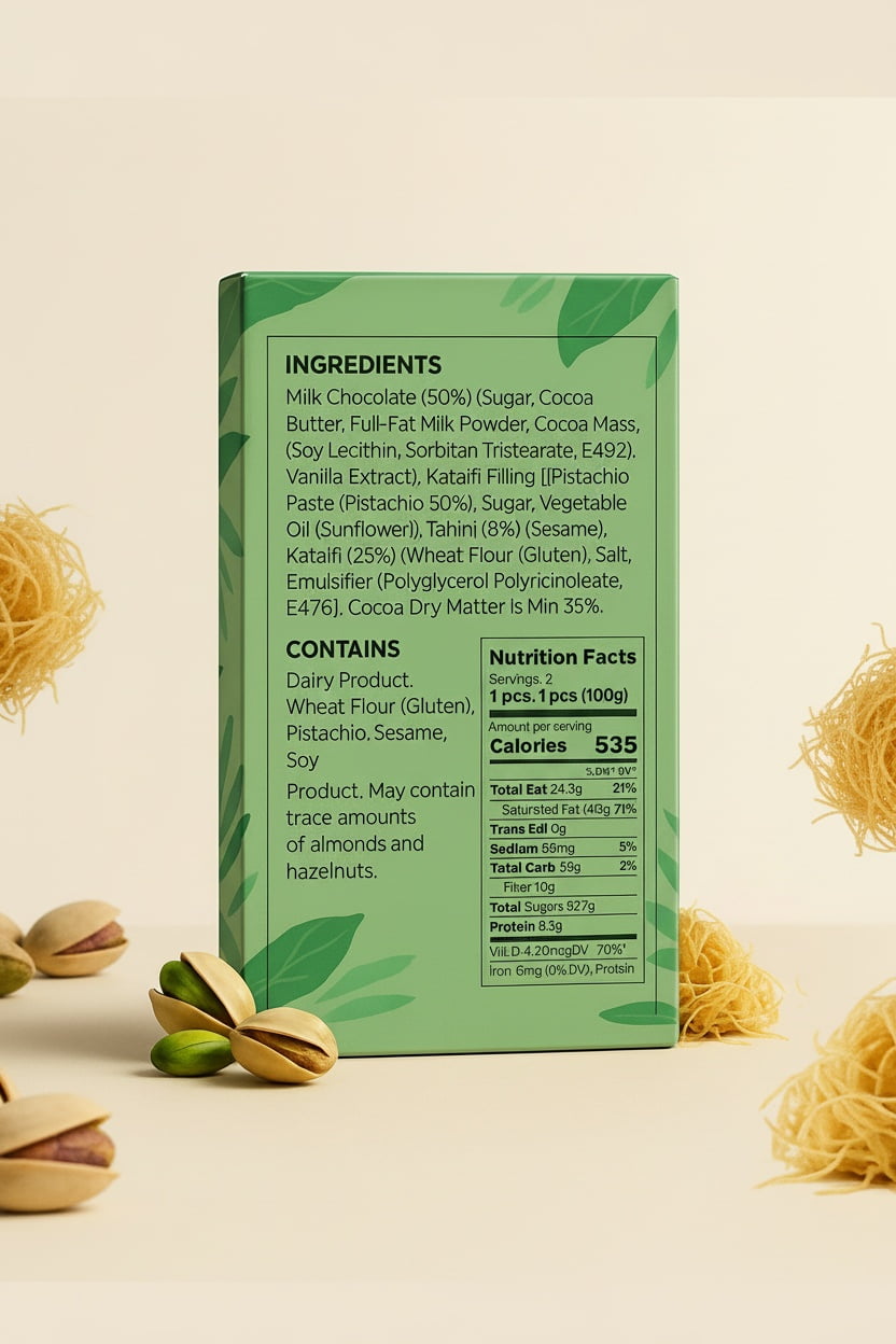 Moda Patisserie Bitter Pistachio Kunefe Dubai-Style Chocolate Bar 7 oz (200g) | Handcrafted Turkish Sweets Made in Türkiye | Gourmet Luxury Dessert Gift Box for Ramadan, Eid & Celebrations