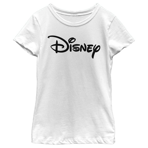Girl's Disney Black and White Classic Logo Graphic Tee White Small