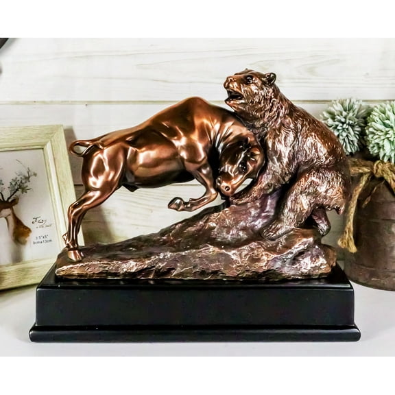 Ebros Wall Street Charging Bull Goring Bear Bronze Electroplated Figurine