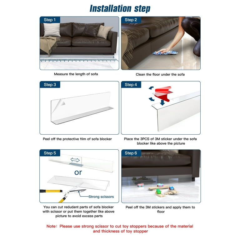 whumsdog Cuttable PVC Under Couch Blocker, Self-Adhesive Gap Bumper Under  Sofa,Toy Blocker Avoid Things Sliding Under Furniture(1 Roll, 118 inch)