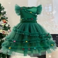 thumbnail image 5 of Aislor Christmas Tree Dress for Girls Flying Sleeve Mesh Tulle Dress Holiday Xmas Theme Party Fancy Green 110, 5 of 6