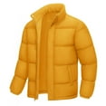 thumbnail image 3 of UVEASISHA Down Coats for Men Fashion Full Zip Stand Collar Puffer Jackets Solid Casual Windproof Insulated Parkas Thick Warm Snow Coat with Pockets Yellow M, 3 of 6