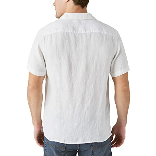 Lucky Brand Men's Short Sleeve Linen Button Up Shirt, Bright White, X-Large  