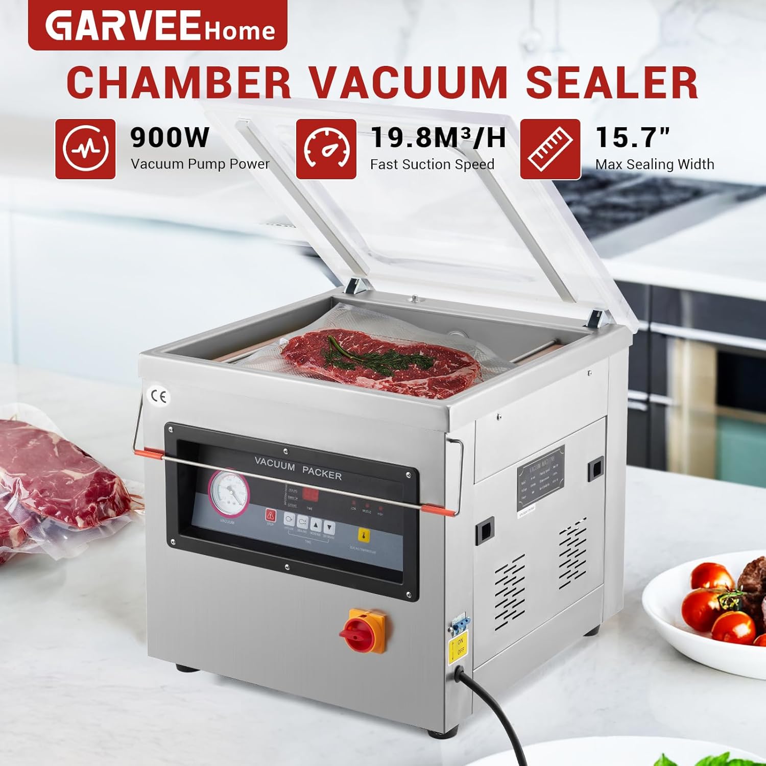 EastVita 15.7" 19.8 m³/h Commercial Chamber Vacuum Sealer, 110V Professional Food Vacuum Sealer with Chamber, Perfect for Food Preservation Home Kitchen Use