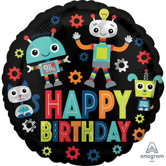 17 inch Birthday Robots Foil Mylar Balloon - Party Supplies Decorations