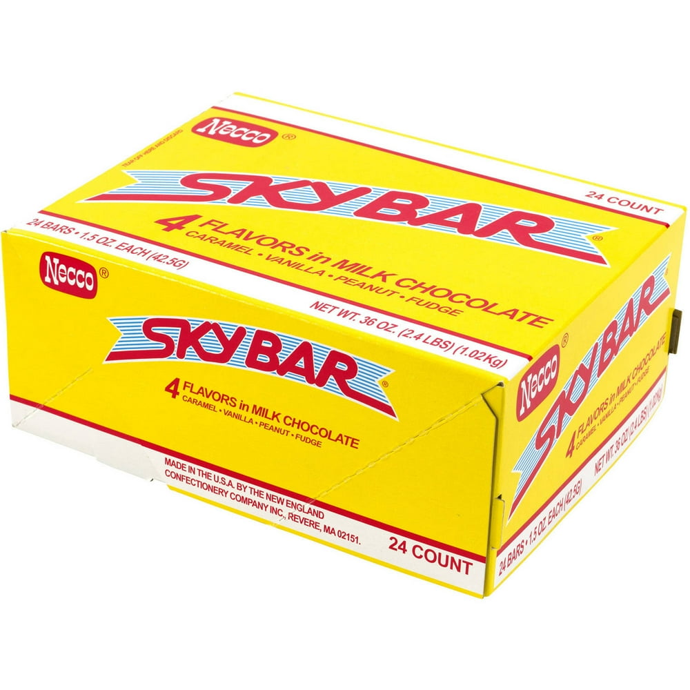 Sky Bar Caramel/Vanilla/Peanut/Fudge in Milk Chocolate Candy Bars, 24