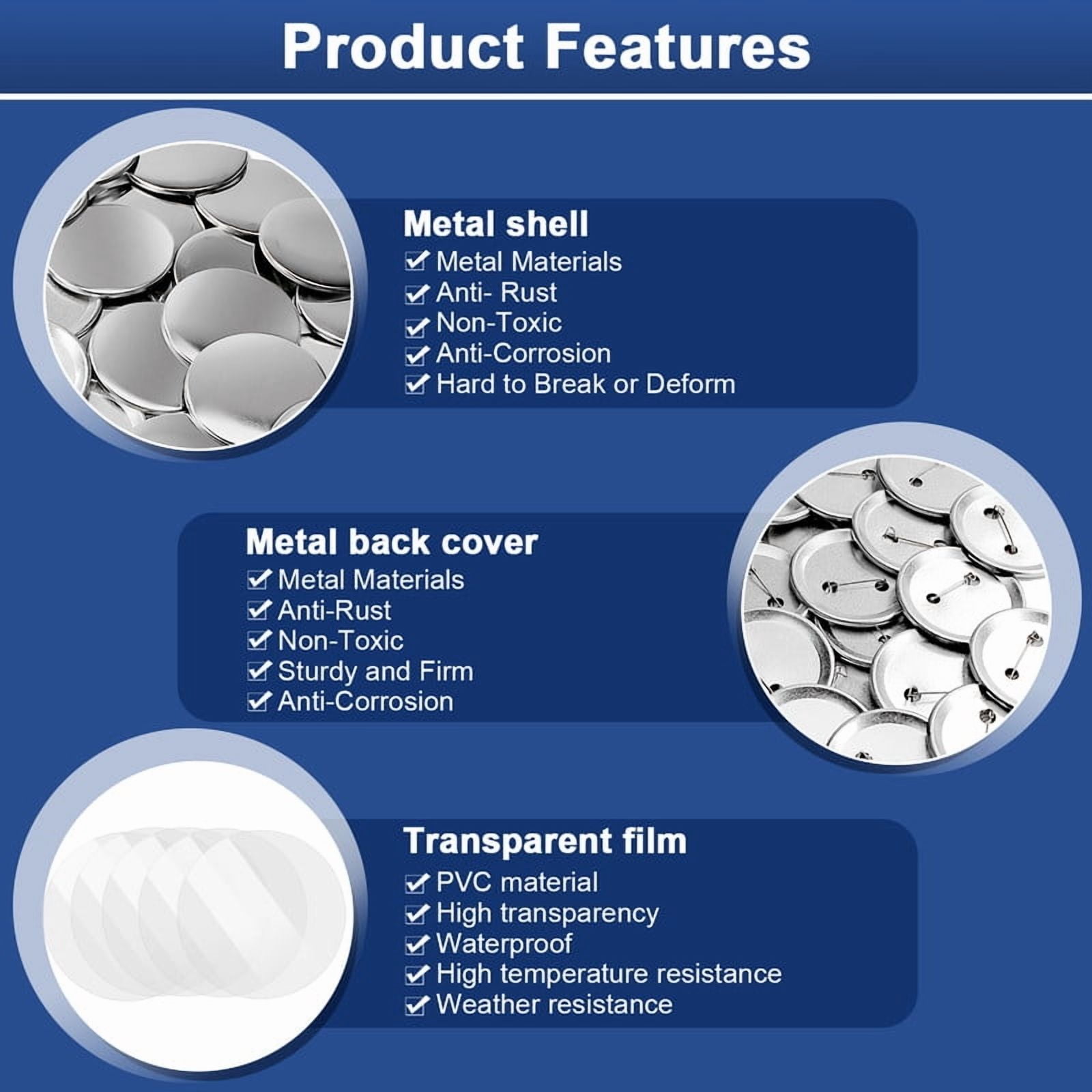 25MM Metal Blank Button Badge Parts with Blank Paper for Button Maker Machine Pin Maker Button Press, including 200PCS Metal Shell, 200PCS Metal Back Cover, 200PCS Transparent Film