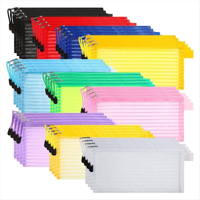 Paquete de 40 Bolsas de con Cremallera de 10 Colores, Coloridas Bolsas de Viaje Multiusos para Suministros de Oficina y Viajes