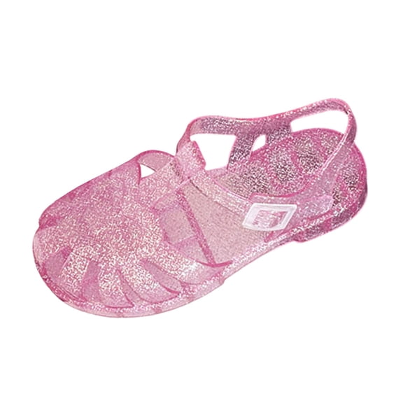 Floleo Girls' Closed Toe Glitter Jelly Fisherman Sandals, Adjustable Ankle Buckle Waterproof Footwear, Six Glitter Tone Non-Slip Kids Summer Outdoor & Beach Sandals(Pink,12.5)