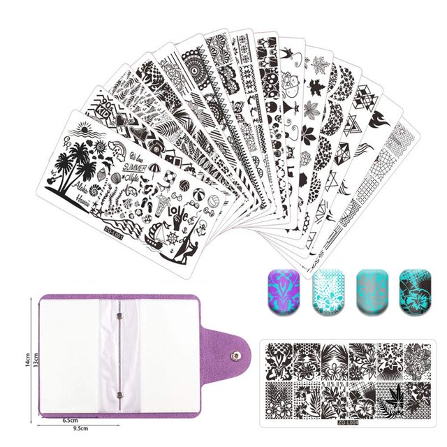 BeautyLeader Juego de 20 placas para sellos de uñas, 15 placas para decoración de uñas, 2 estampadores, 2 raspadores, 1 bolsa de almacenamiento, placa para estampado de uñas, juego de estampadores, ho
