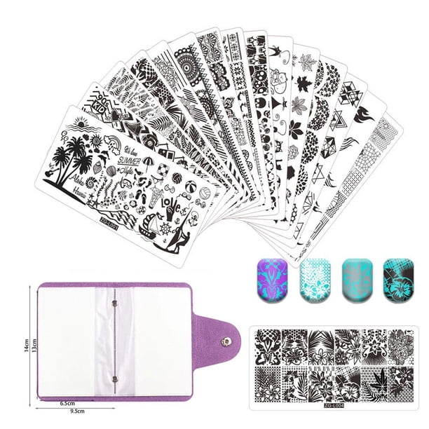 BeautyLeader Juego de 20 placas para sellos de uñas, 15 placas para decoración de uñas, 2 estampadores, 2 raspadores, 1 bolsa de almacenamiento, placa para estampado de uñas, juego de estampadores, ho