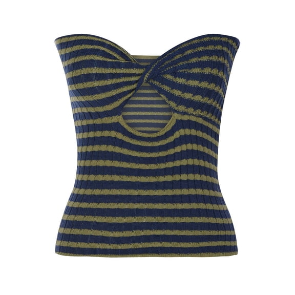 AOOCHASLIY Sweaters Fall Clothes Women's Stripe Breast Wrap Sleeveless V-Neck Beautiful Back Knitting Vest Hollow Out Tube Tops