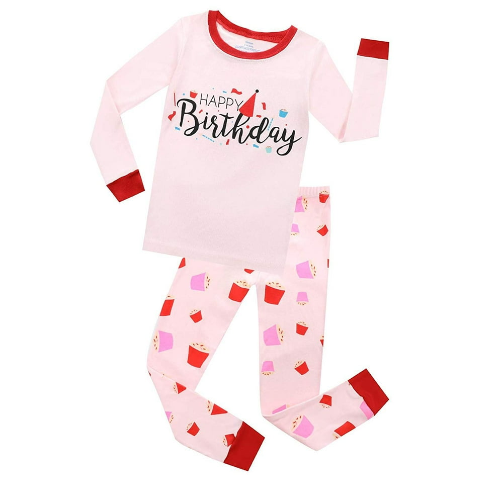 Elowel Pajamas Elowel Girls Happy Birthday 2 Piece Pajama Set 100