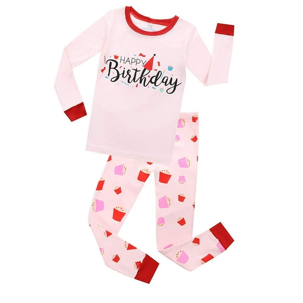 Elowel Pajamas Elowel Girls Happy Birthday 2 Piece Pajama Set 100