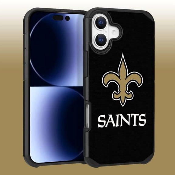 Apple iPhone 16 (6.1) - NFL Licensed New Orleans Saints Team Logo on Black Textured Dual Layer Case