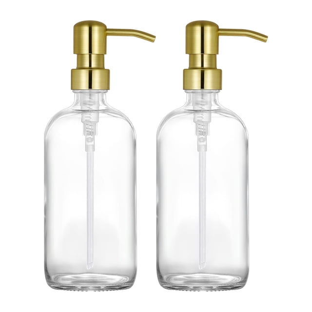 Dispensador de jabón CHBKT de vidrio transparente grueso, 480 ml, paquete de 2