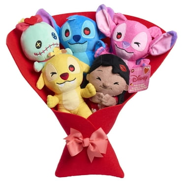 Disney Stitch Valentine 14-inch Large Plush Bouquet, 5 Plushies Included, Kids Ages 2 and up