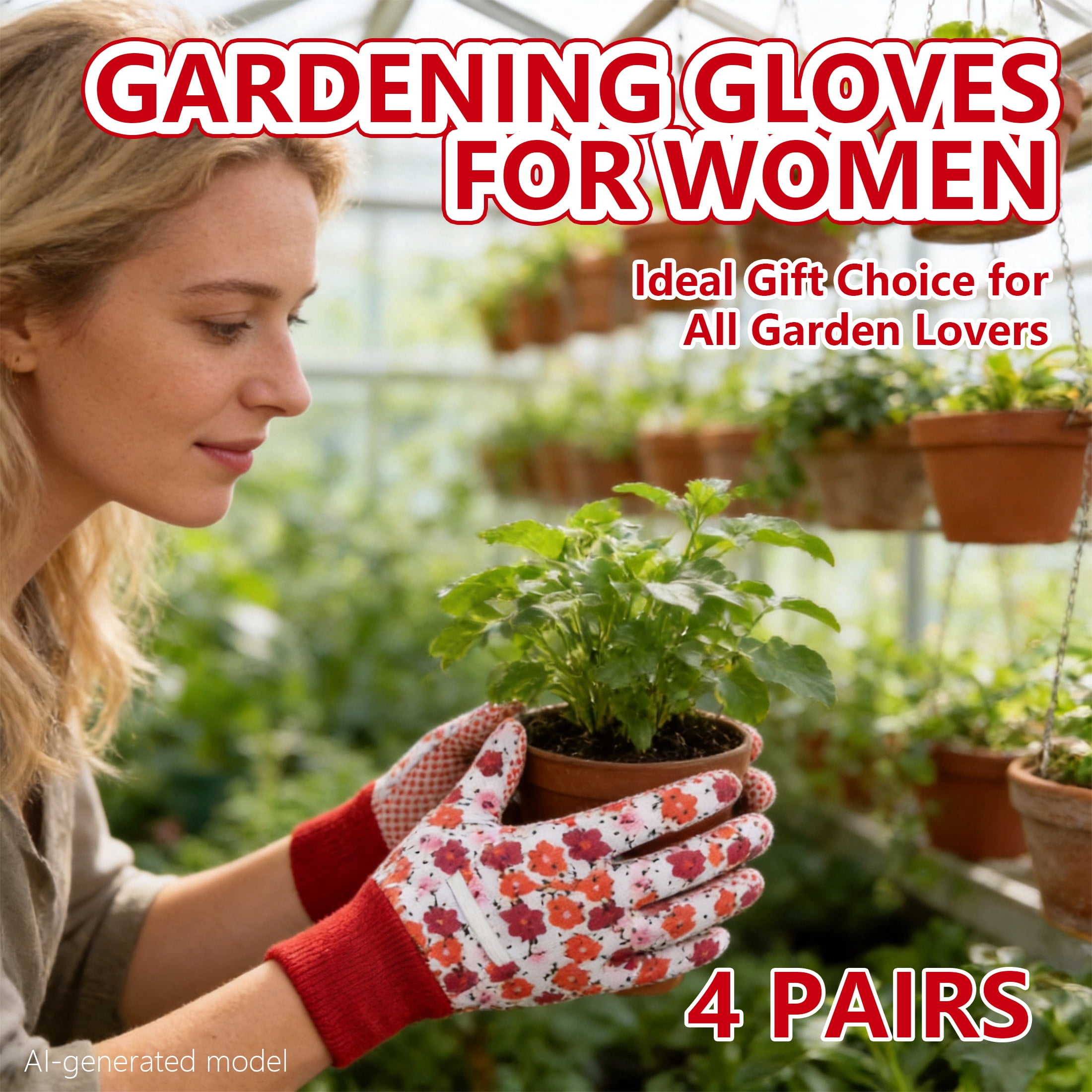 4 Pairs Gardening Gloves for Women Breathable Floral Garden Gloves with Non-Slip Grip Work Glove for Weeding Planting