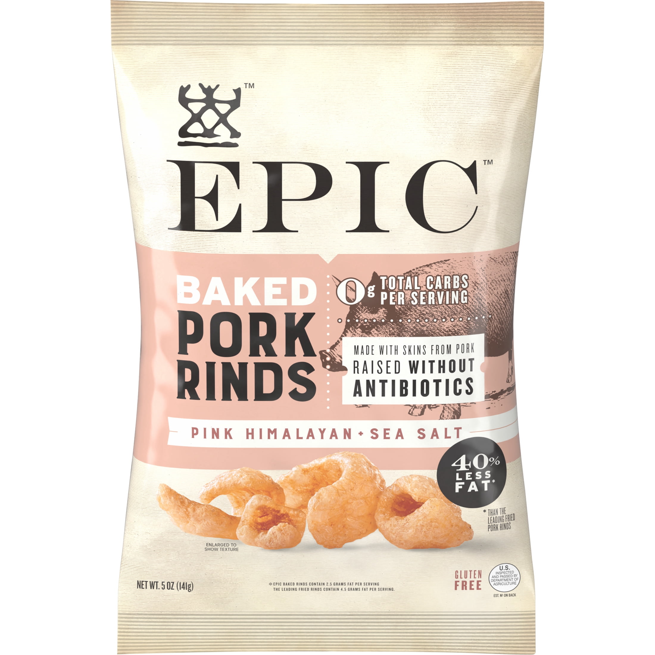 EPIC Pink Himalayan and Sea Salt Baked Pork Rinds, Keto Friendly, Protein Snacks, 5 oz
