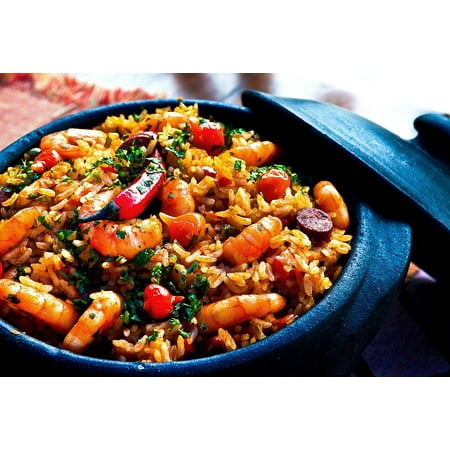 - LAMINATED POSTER Shrimp Peppers Dinner Cooked Pot Rice Tasty Poster Print 24 x 36