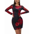thumbnail image 1 of Robe Mini à Manches Longues pour Femmes Automne Imprimé Floral Justaucorps Cocktail Fête Boîte de Nuit Tenues Robes de Retour Noir G, 1 of 9