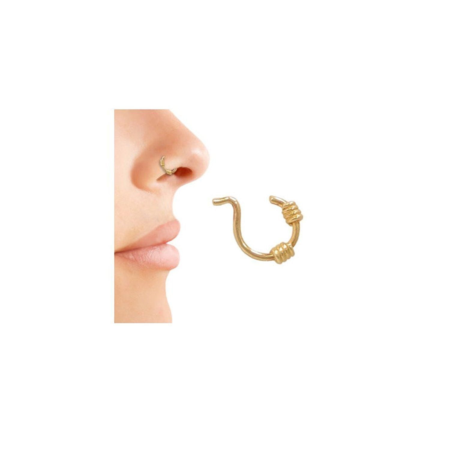 arrepentirse Walter Cunningham Persona con experiencia Faux Nose Ring Fake Nose Hoop Design Nose Clip Non Piercing Anodized Gold -  Walmart.com