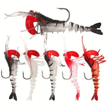 5PCS 5 Different Colors Multi-segment Lead-headed Soft Shrimp Lures Hopping Shrimp Soft Baits And Phosphorescent Multi-segment Shrimp Soft Baits For Night Sea Fishing