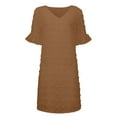 thumbnail image 4 of QUYUON Women's Chiffon Dress Summer Casual Loose Ruffle Short Sleeve V-Neck Mini Dresses Wedding Guest Evening Party Short Dresses A-Line Tunic T-Shirt Dress Style D-2605 Brown L, 4 of 6