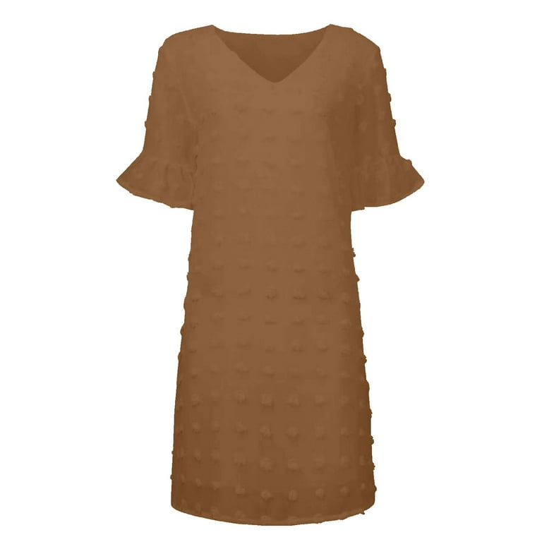 QUYUON Women's Chiffon Dress Summer Casual Loose Ruffle Short