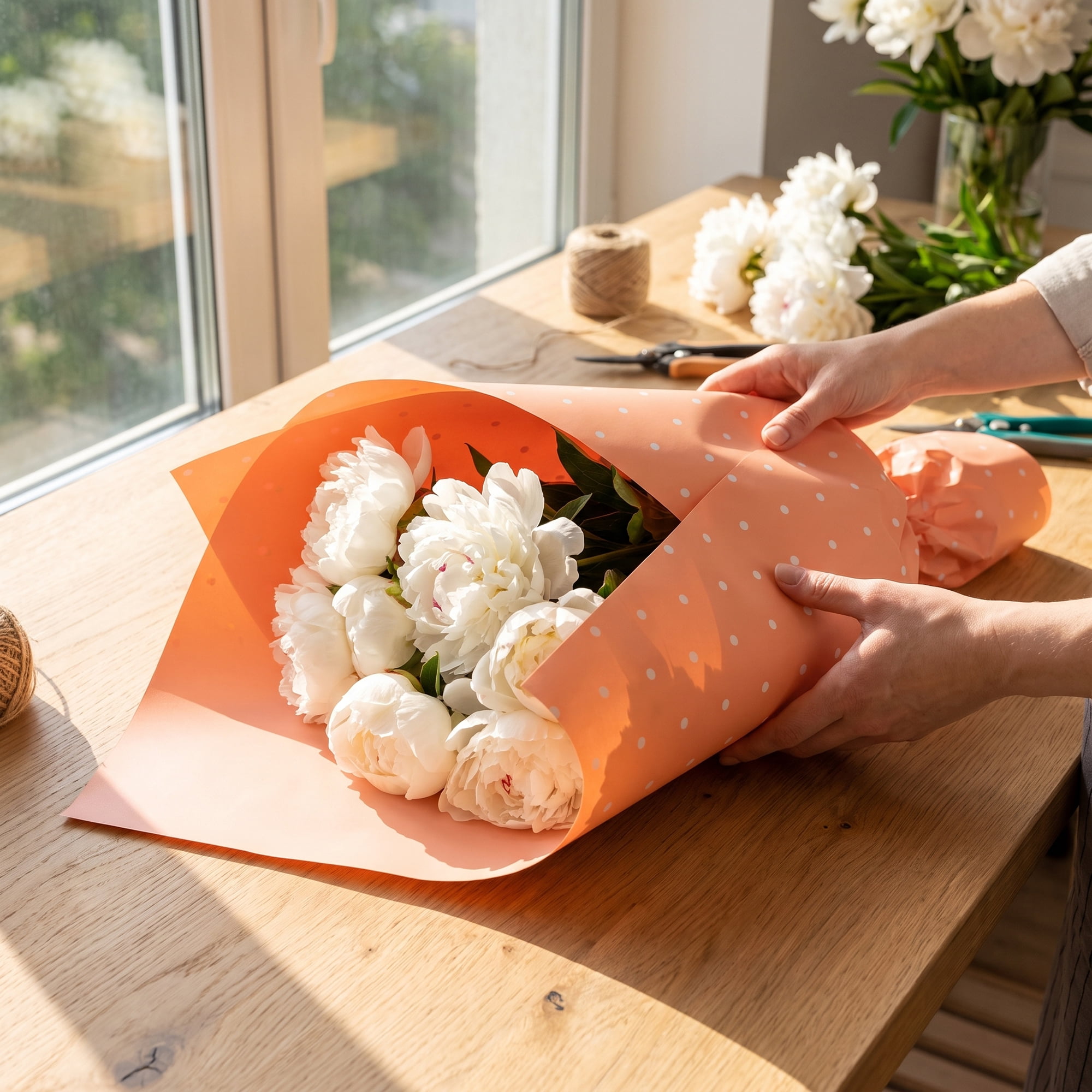 Unique Bargains Waterproof Luxury Matte Gift Wrapping Paper for Bouquets Orange 22" x 22"