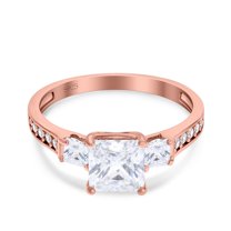 Rose Tone, Simulated Cubic Zirconia Size-5 Princess Cut Art Deco Wedding Engagement Bridal Ring 925 Sterling Silver