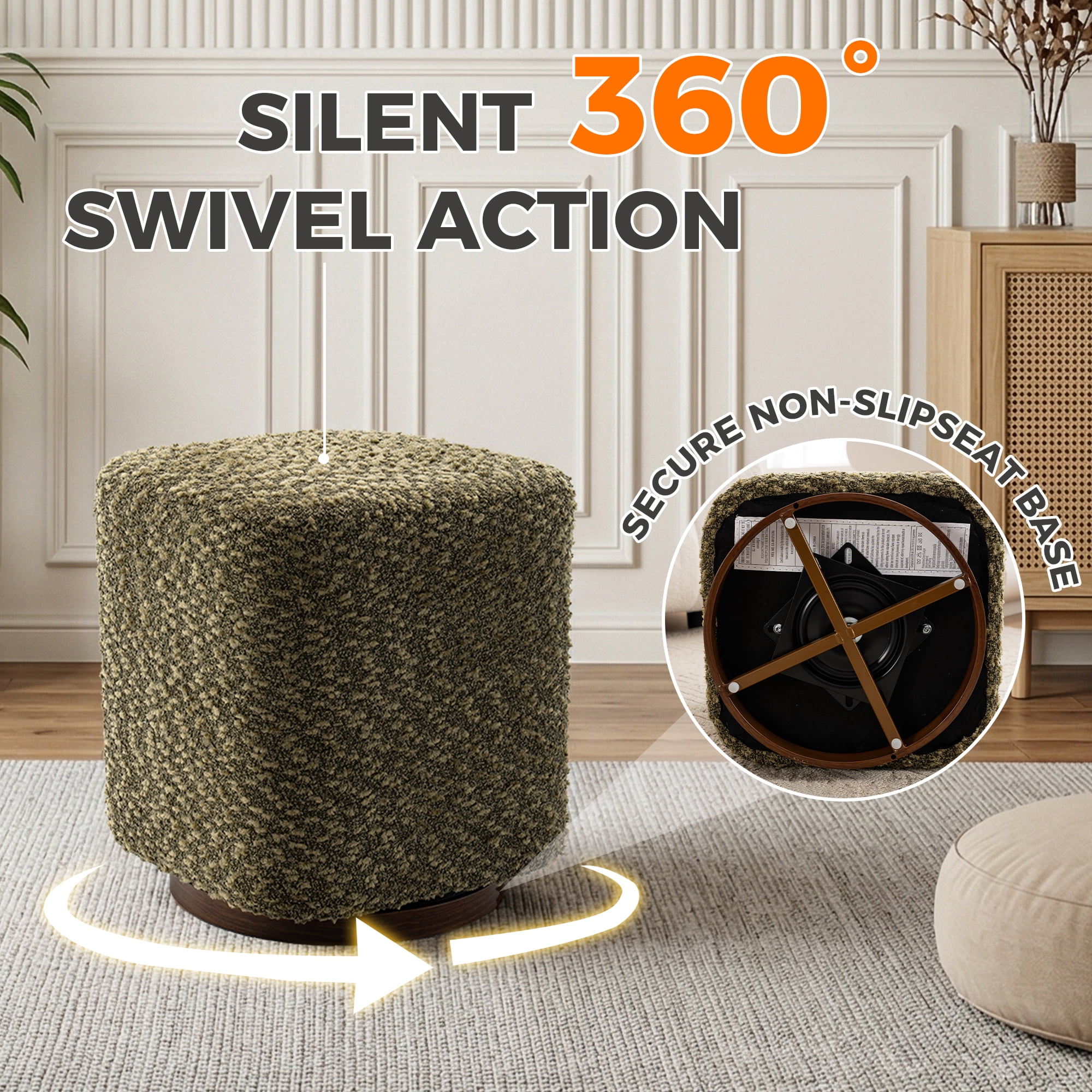 360°Swivel Vanity Stool for Women, Upholstered Makeup Chair, Modern Accent Ottoman for Bedroom, Living Room
