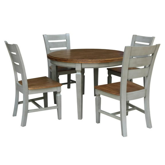 44 in Round Wood Dining Table with 4 Ladderback Chairs in Hickory/Stone