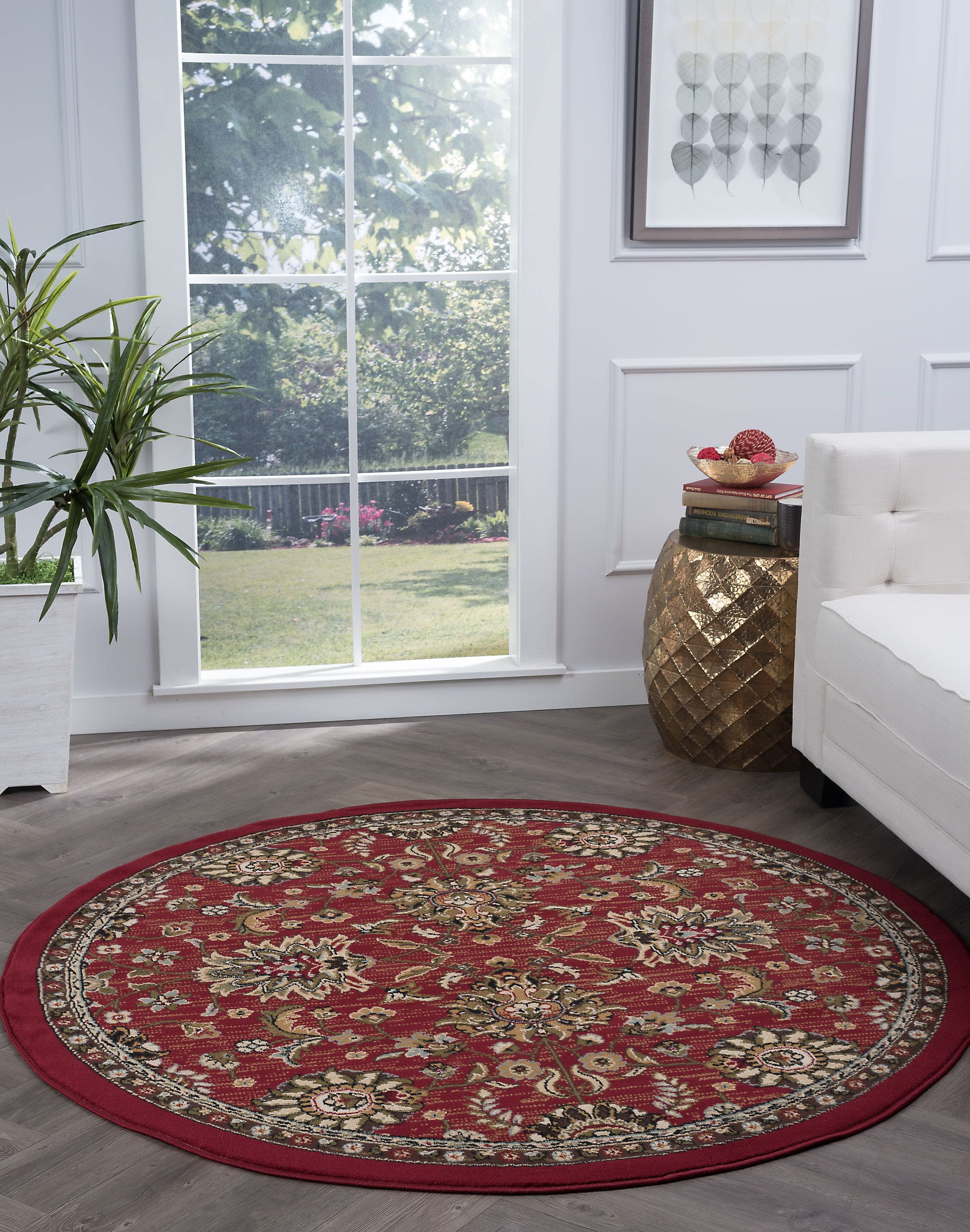 Transitional Area Rug (5'3'' Round) Oriental Red, Beige Indoor Round